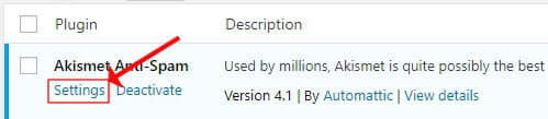 Akismet spam settings link