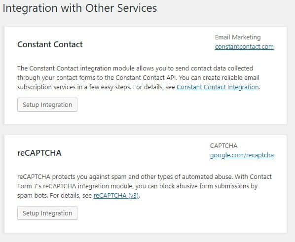 Contact form 7 integration settings