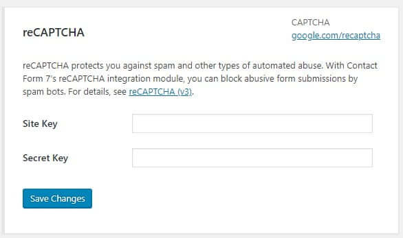 Contact form 7 recaptcha keys