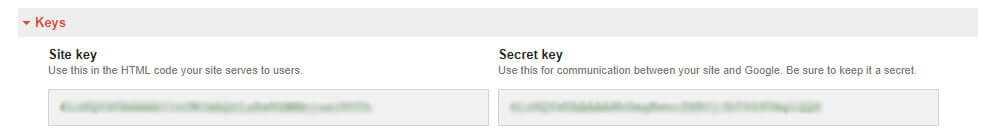 Google recaptcha keys