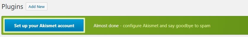 Setup your akismet account message