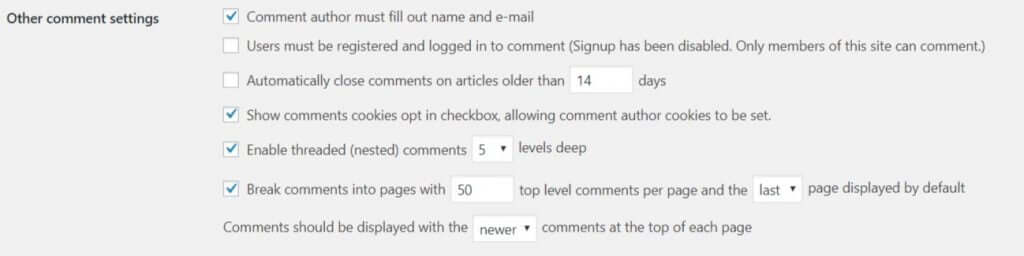 Other comment settings