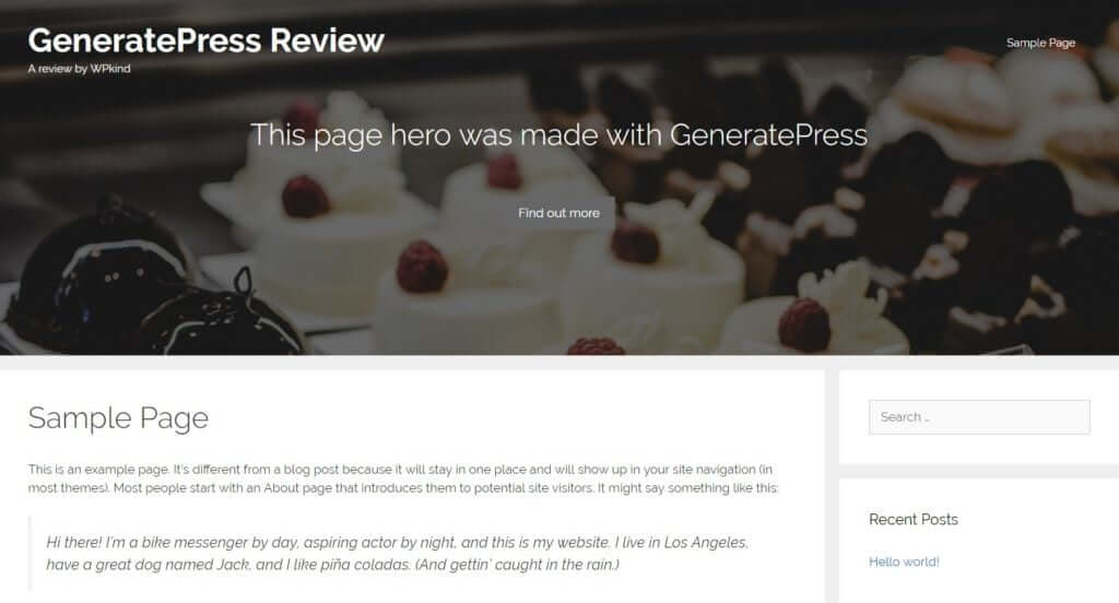 GeneratePress page hero merged with header