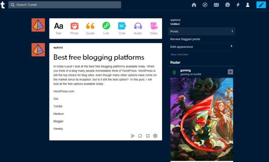 Best free blogging platforms - Tumblr