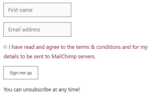 MailChimp GDPR compliant sign-up form