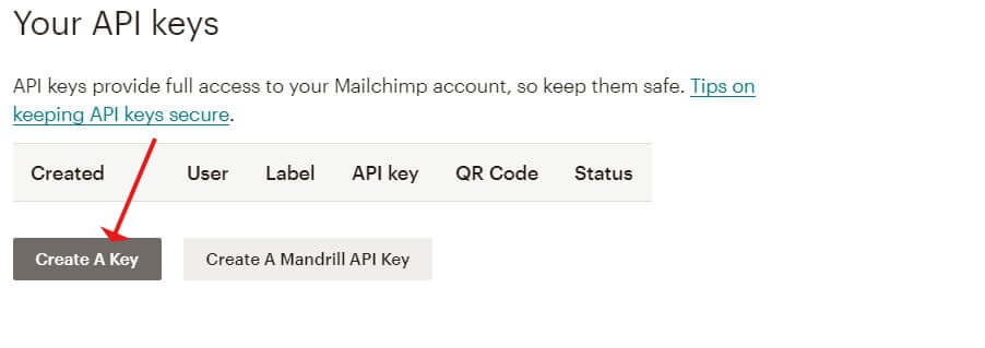 Mailchimp for WordPress - Create API Key