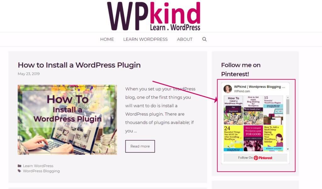 Pinterest board widget in WordPress sidebar