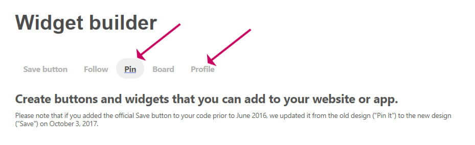 Pinterest pin or profile widget creation