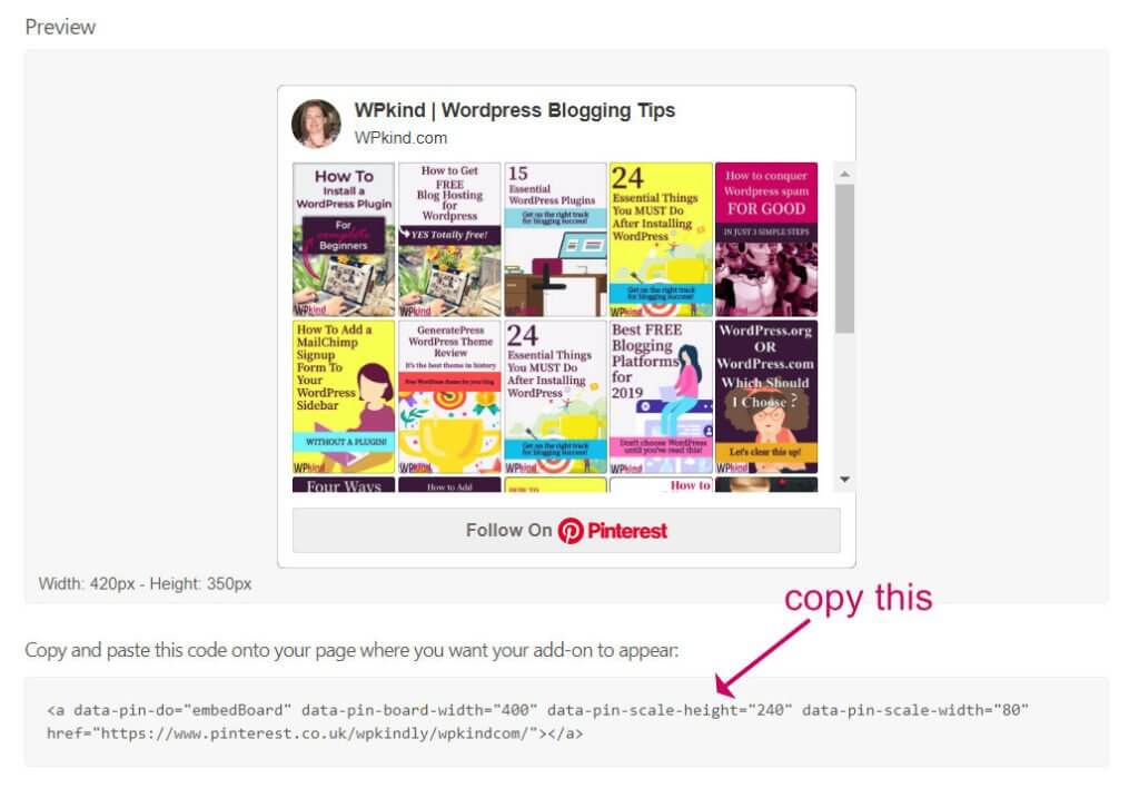 Pinterest widget code