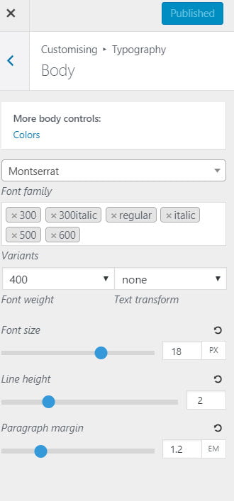 GeneratePress Google font selection