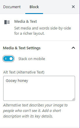 Media and Text block settings