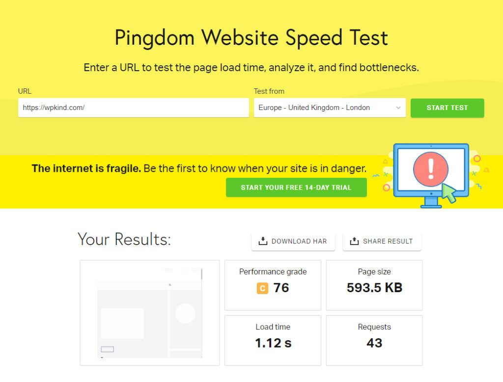 Pingdom website speed result
