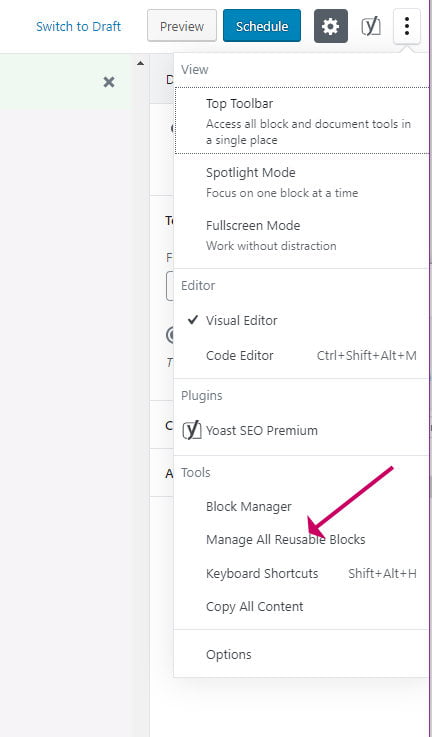 View and manage all reusable blocks