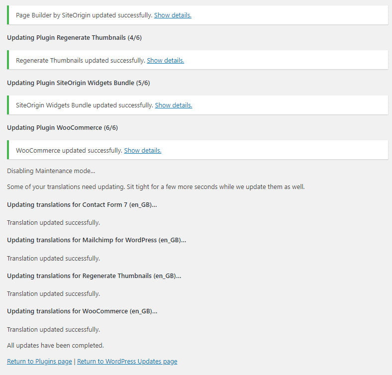 WordPress plugin updates complete