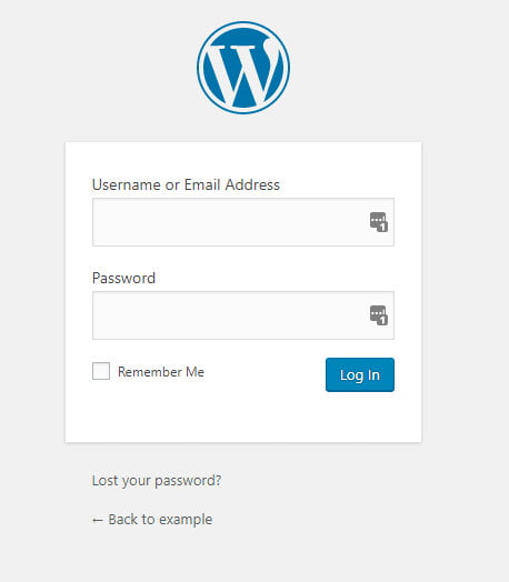 WordPress login screen