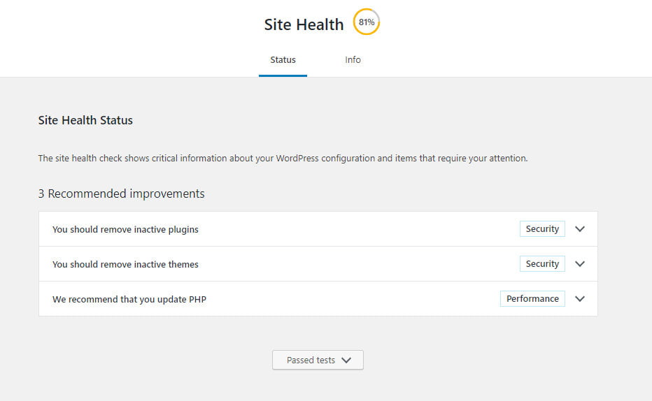 WordPress site health