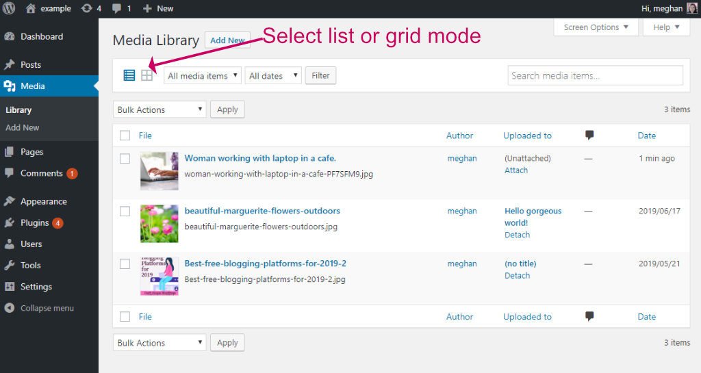 Wordpress media library