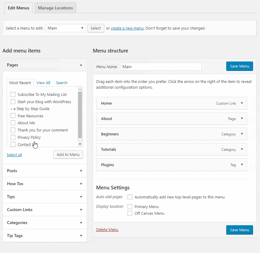 How to add a new item to the WordPress menu