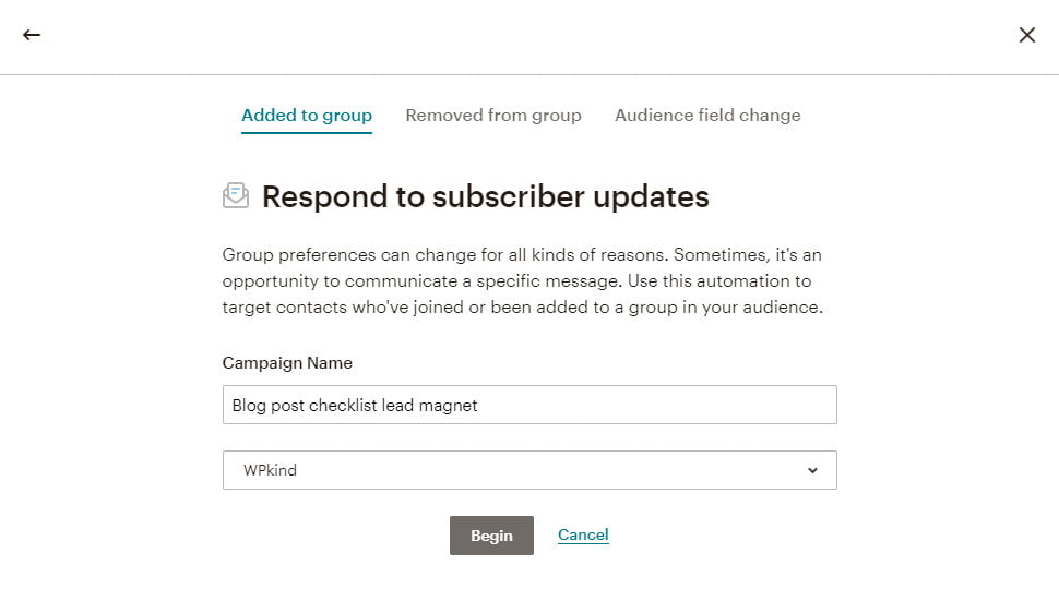 MailChimp automated mail setup