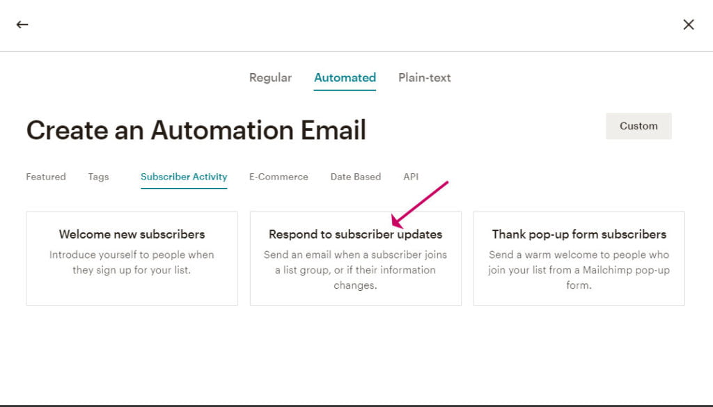 MailChimp automated mail setup