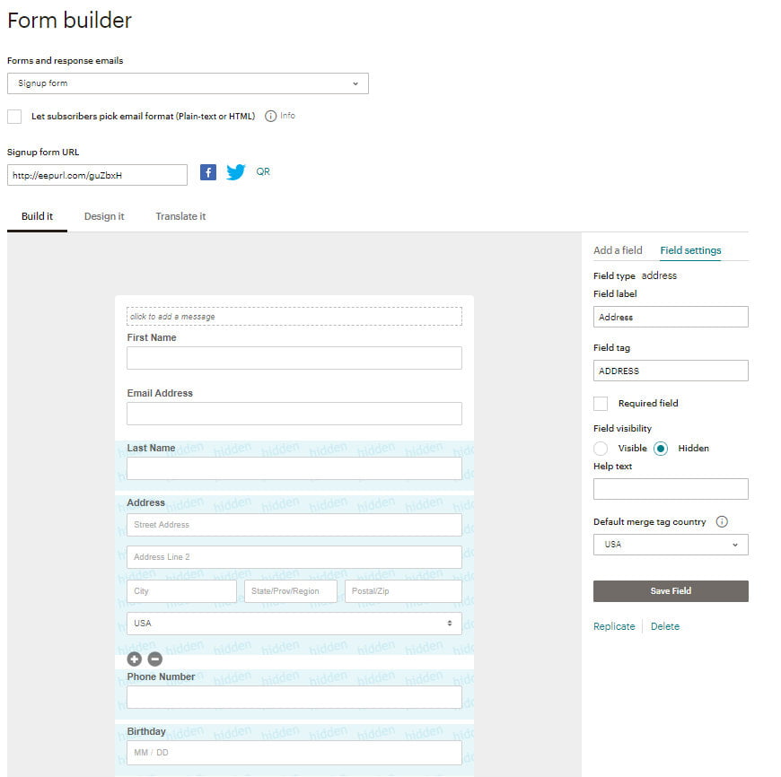 MailChimp form builder