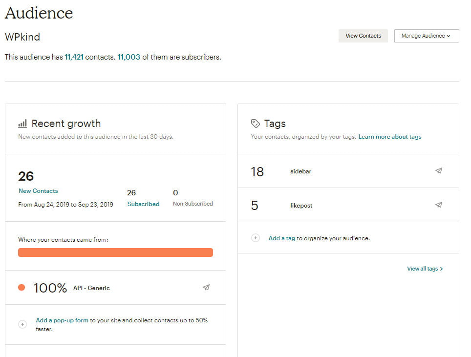 Start a mailing list with Mailchimp audience overview