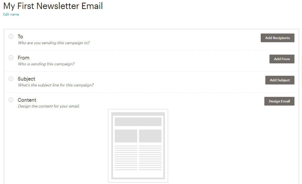 Start a mailing list with Mailchimp create campaign