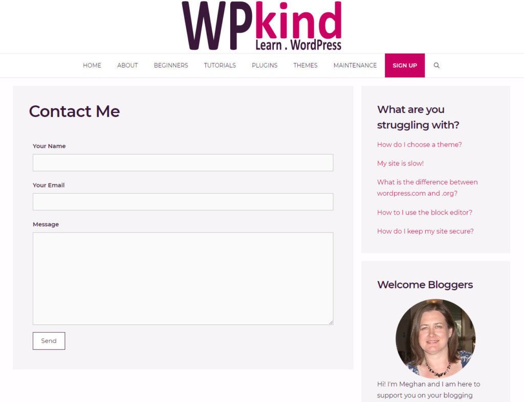 WordPress contact page