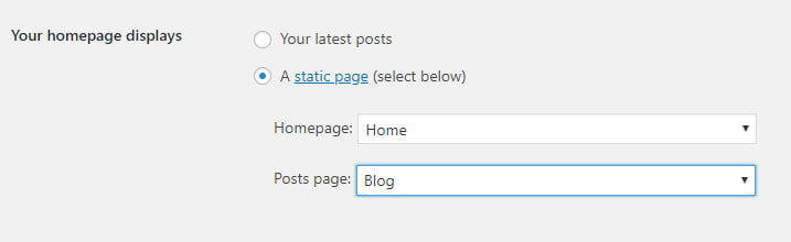 WordPress homepage settings