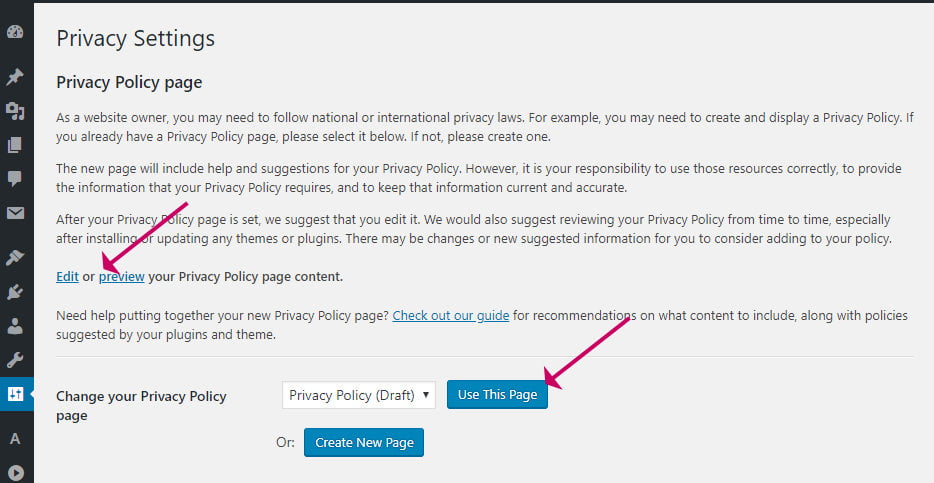 WordPress privacy policy creation