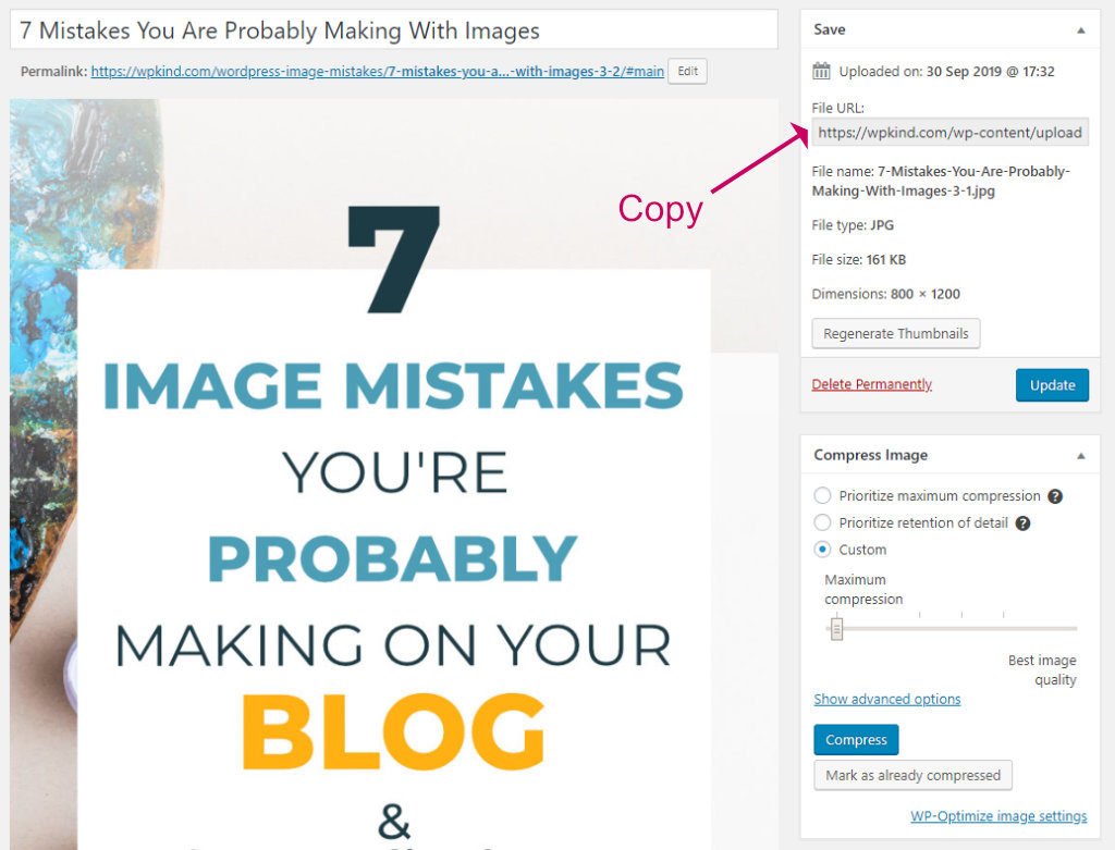 Copy an image file URL from WordPress Media Library