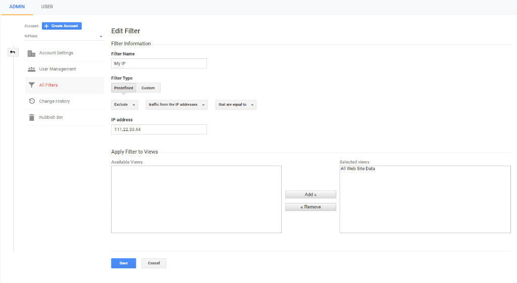 Exclude IP from Google Analytics tracking