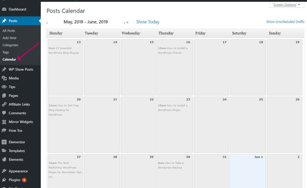 WordPress Editorial Calendar plugin