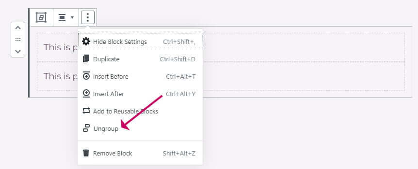 How to ungroup WordPress blocks