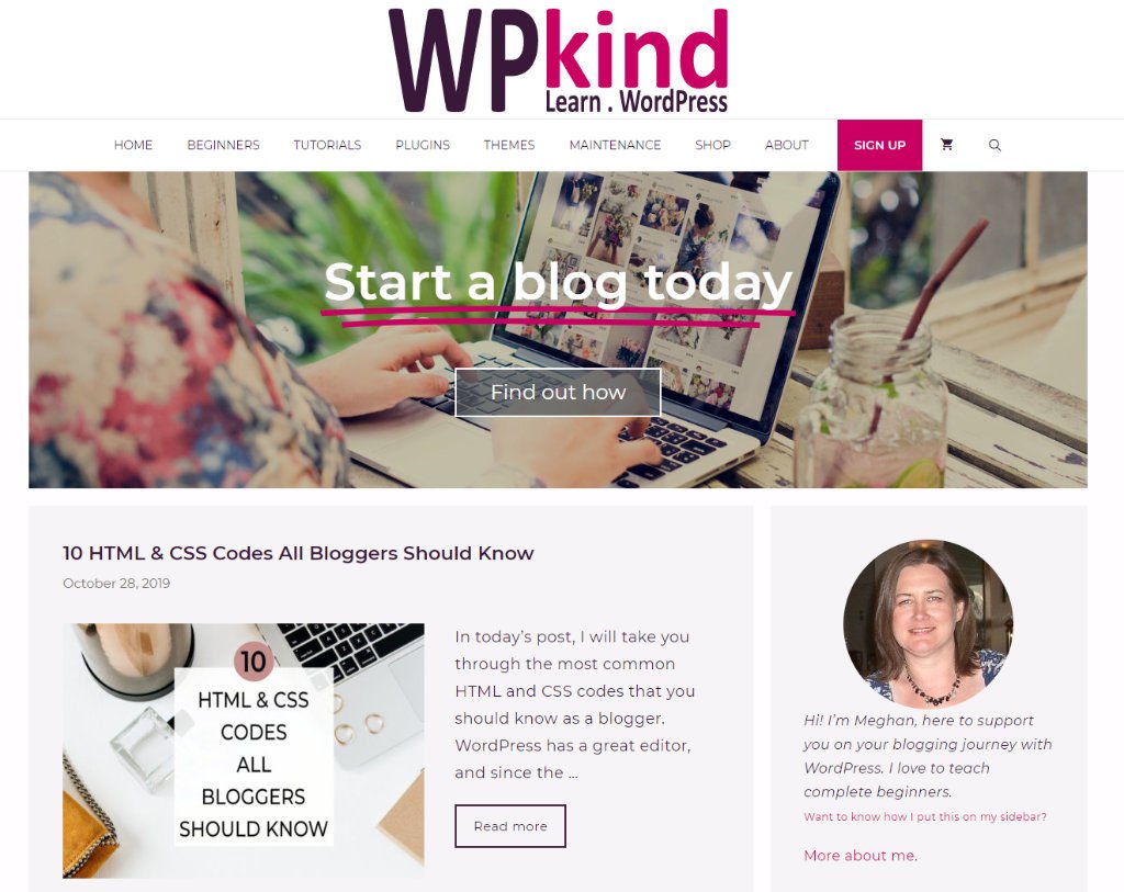 WPkind home page example