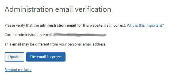 WordPress 5.3 confirm admin email address