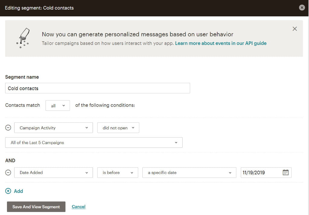 MailChimp - Create a segment