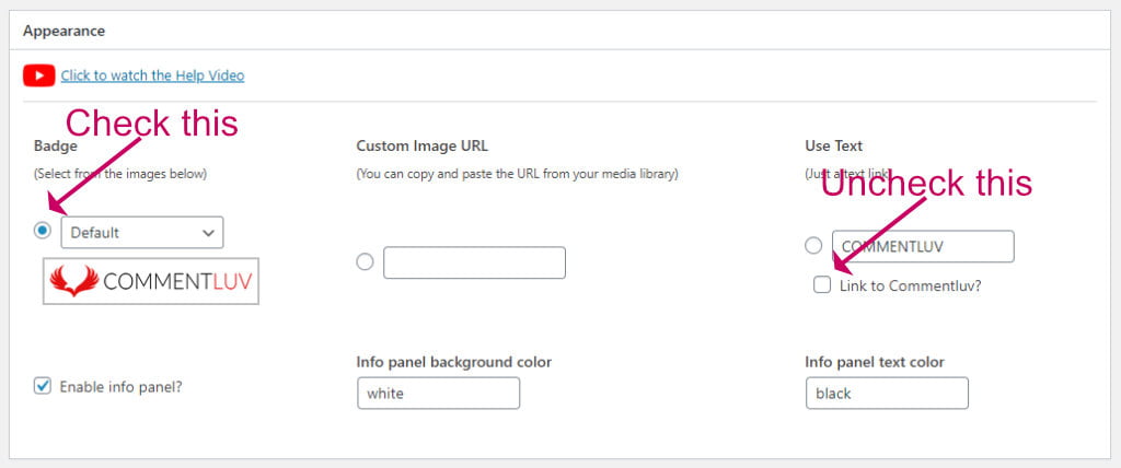 CommentLuv appearance settings