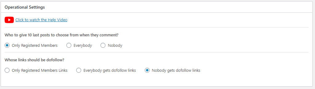 CommentLuv operational settings