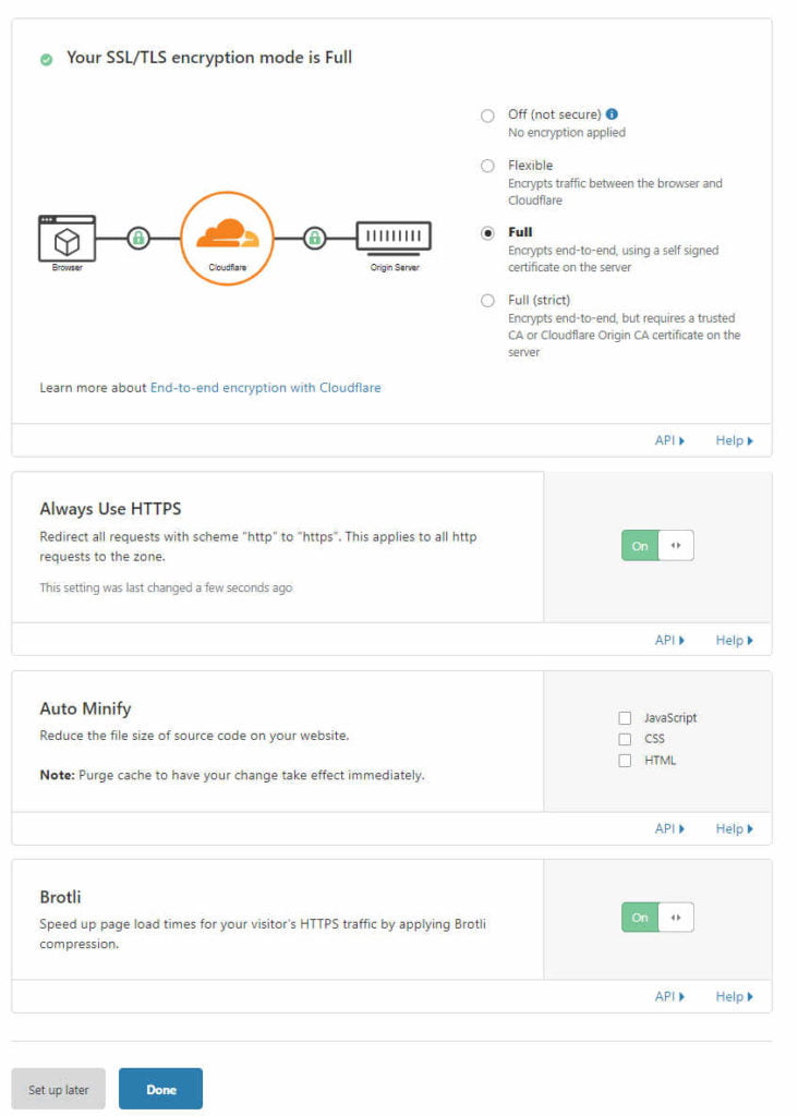 Cloudflare security and speed optimization settings