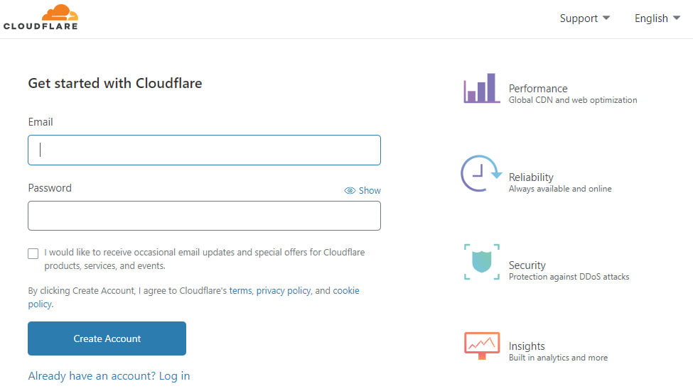 Create an account at Cloudflare
