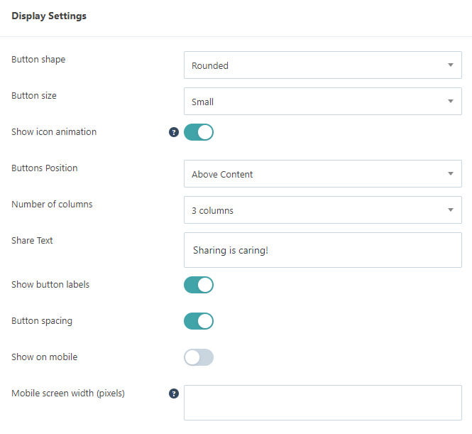 Grow social pro inline content display settings