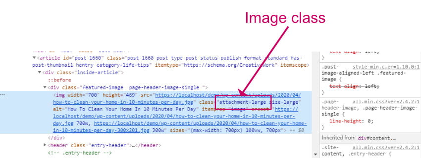 How to find the WordPress featured image size