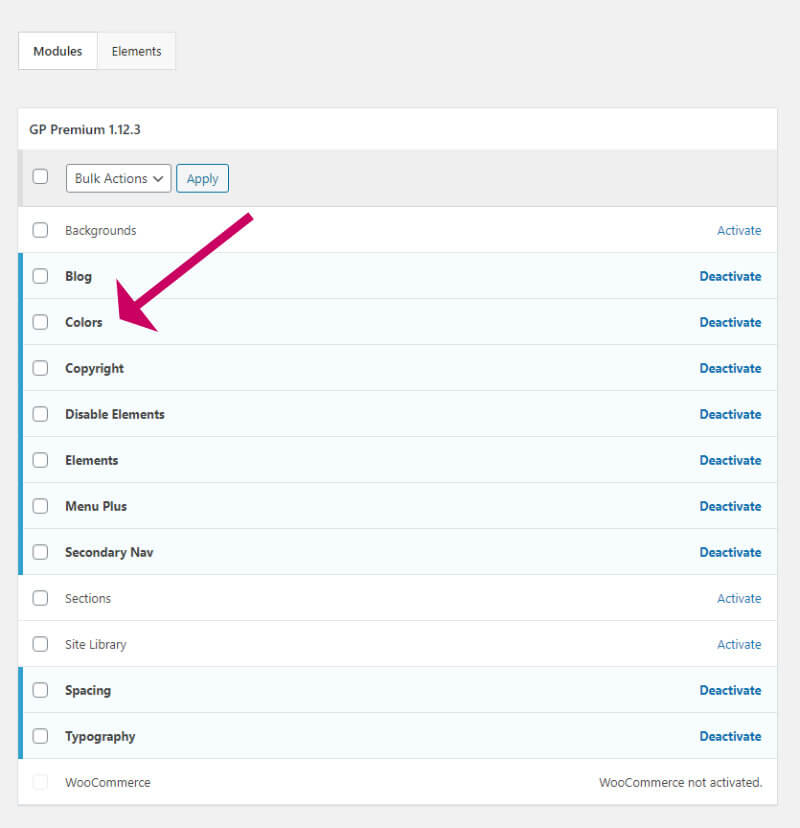 Enable the color module in GeneratePress