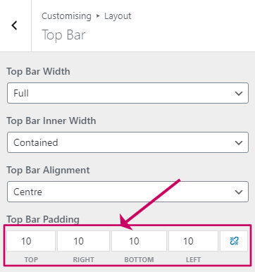 top bar spacing in generatepress