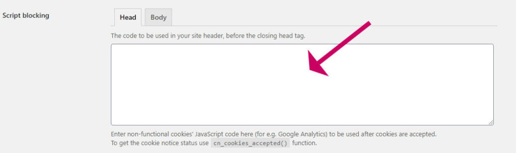 How to add google analytics script to cookie notice plugin