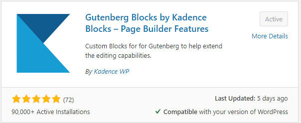 kadence blocks plugin