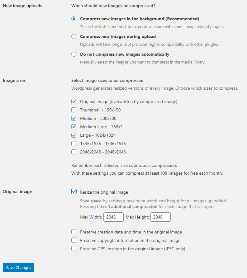 tinypng wordpress plugin settings