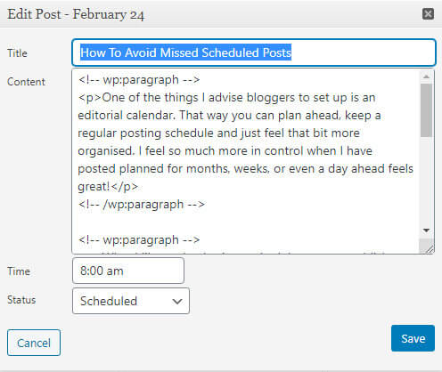 Schedule a post with the wordpress editorial calendar plugin