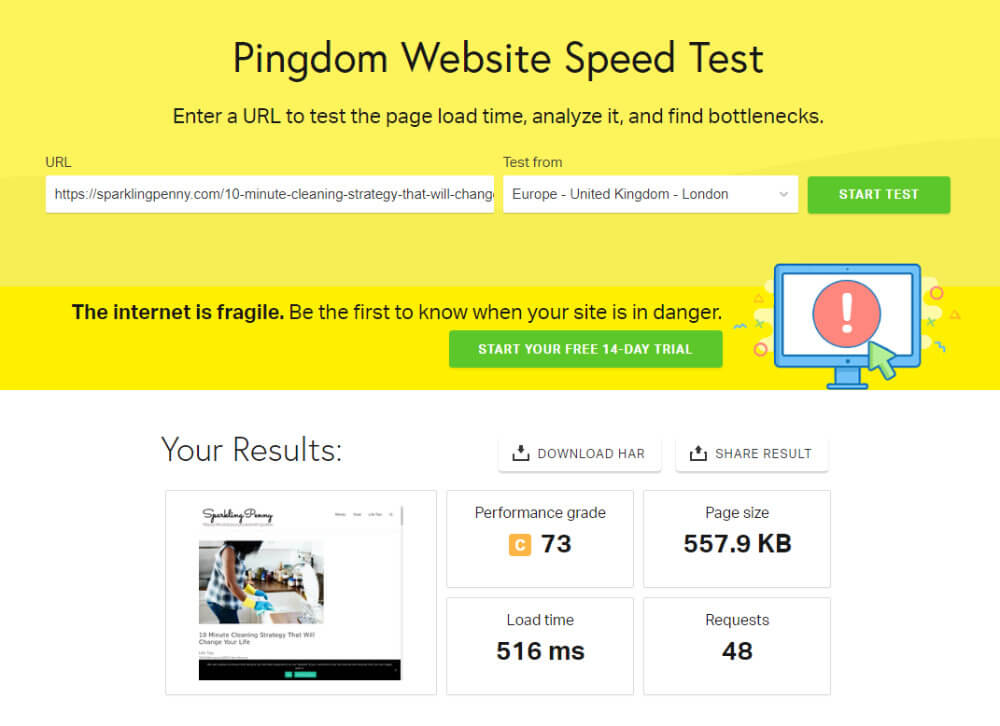 pingdom tools site speed test